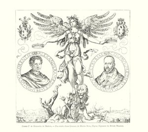 Cosimo I og Alexander de Medici, Faksimile av en gravering av Martin Rota, etter British Museum Print (gravering) av Italian School