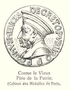Cosimo den eldre, fedrelandets far, Paris Medaljeskap (gravering) av Italian School