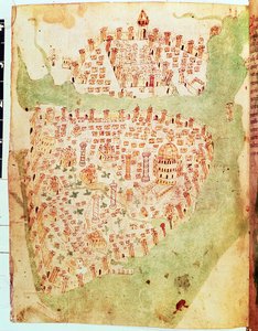 Bomull Vespasian A. XIII, f.36v: Kart over Konstantinopel, ca. 1450 (vellum) av Italian School