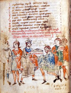 Retten til Mathilde av Canossa (eller grevinne Mathilde av Toscana) (1046 - 1115) i "" Vita Mathildis""" av Donizone, manuskript fra 1200-tallet. Lucca, Bibl, Governativa. av Italian School