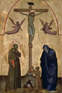 Korsfestelse med St. Frans av Assisi og en giver (tempera på panel)