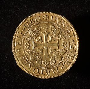 Republikken Genes valuta: 12,5 gull dobbel mynt. Diameter 61 mm. 1656. foran. Genes Museums of Strada Nuova (inv. 6456) av Italian School