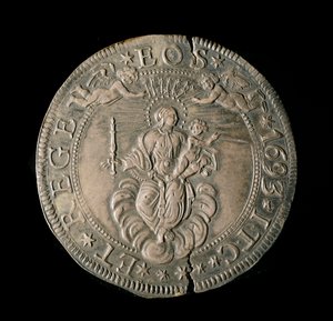Valuta for republikken gener: ECU bred i sølv. Diam. 61 mm. 1693. tilbake. Genes Musei di Strada Nuova (inv, M7097) av Italian School