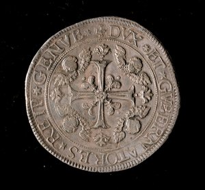Republikken Genes valuta: fem ecu sølvmynt. Diam. 61 mm. 1693. Foran. Genes Musei di Strada Nuova av Italian School