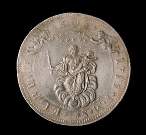 Republikken Genes valuta: seks ecu sølvmynt. Diam. 61,5 mm. 1715. Forside. Genes Musei di Strada Nuova (inv, M7156) av Italian School