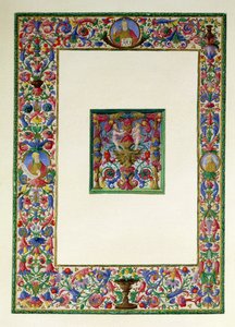 Dekorativ kant med Gud Faderen og to profeter og en historisk innledende T med en sirene og to putti, 1400-1500-tallet av Italian School