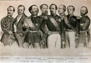 General Manfredo Fanti (1806-1855), Camillo Benso, greve av Cavour (1810-1861), konge av Sardinia Vittorio Emanuele II (Victor Emmanuel) (Victor Emmanuel), general Henry Cialdini (1811-1892), E av Italian School