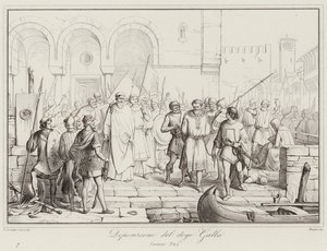 Deponering av Doge Galla, 750 (gravering) av Italian School