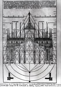 Design for katedralen i Milano, illustrasjon fra De Architectura av Vitruvius, Como, 1521 av Italian School