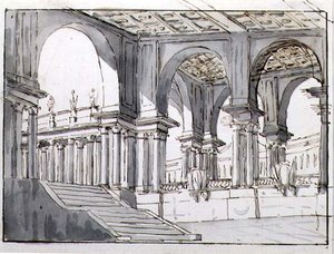 Design for et nyklassisk scenesett av Italian School