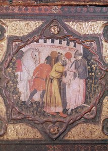 Detalj av en cassone som viser historien om Saladin og Torello av Istria, av Giovanni Boccaccio (tempera på panel) (se også 444281-82) av Italian School