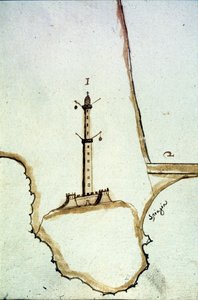 Detalj av et håndskrevet topografisk kart fra 1600-tallet som viser posisjonen til Genova-lykten. av Italian School