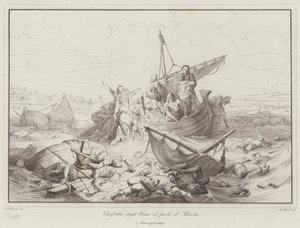 Hunnernes nederlag ved havnen i Albiola, 903 (gravering) av Italian School