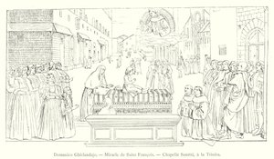 Domenico Ghirlandaio, Miracle de Saint Francois, Chapelle Sassetti, a la Trinita (gravering) av Italian School