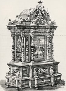 Ibenholt skap med innlegg av møbelsnekker Alessandro Monteneri fra Perugia (aktivt 1800- og 1900-tall), illustrasjon fra italiensk utstilling i 1881 i Milano, Italia av Italian School