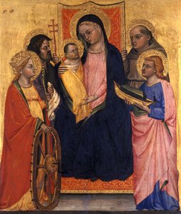 Enthroned Madonna and Child with Four Saints, ca. 1400 (tempera på poppeltre) av Italian School