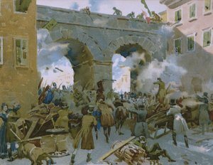 Hendelser fra 18. til 22. mars 1848, Milanese jager ut østerrikere, illustrasjon fra et album om Risorgimentos historie laget for sjokoladen Talmone, sent på 1800-tallet av Italian School
