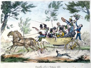 Ekspedisjon til Testaccio, nær Roma, i en caratella, ca. 1830 av Italian School