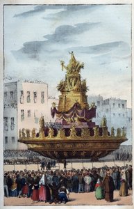 Festen for Santa Rosalia av Palermo (1130-1160), skytshelgen for Palermo - Festen for Santa Rosalia - (skytshelgen for Palermo i Italia) Festen for Santa Rosalia i Palermo på Sicilia - Festen for Santa Rosalia - gravering fra " "Bruk og skikker av Tutt av Italian School