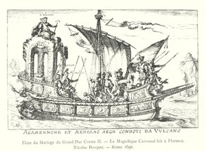 Høytider for bryllupet til storhertug Cosimo II, Den storslåtte karrusellen laget i Firenze, Nicolas Bocquet, Roma 1690 (gravering) av Italian School