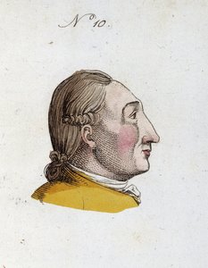 Figur nummer 10 som representerer ansiktet til en mann i "" Den bærbare Lavater: o La det være et kompendium av kunsten å gjenkjenne menn etter egenskapene til ansiktet "" (eller "" Lommevask: Abrege de dell