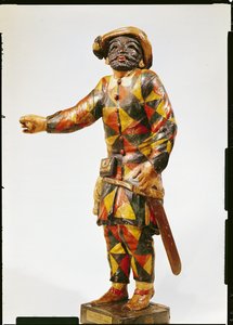 Figur av Harlekin fra Seraphin Theatre (polykromt tre)
