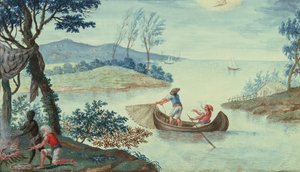 Fiskescene som skildrer juli måned, en av en serie på tolv (wc) av Italian School