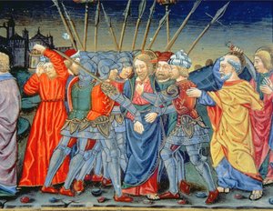 Fol.105v Simon Peter forsvarer Kristus og sårer en soldat med et sverd (vellum) av Italian School