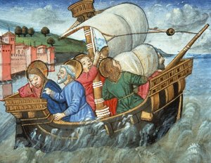 Fol.49v Storm i Tiberhavet (vellum) av Italian School