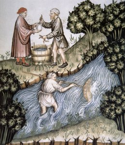 Fol.84r Fishing, illustrasjon fra Tacuinum Santiatis Codex Vindobonensis av Italian School