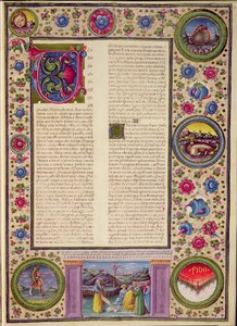 Fol.91r Profeten Joels bok (en mindre profet fra det 8. århundre f.Kr. som forkynte i Jerusalem), fra Borso d