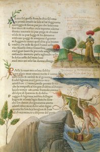 Fol. 62r, 'Almo Sol, quel fronde ch'io sol amo', fra 'Canzoniere e Trionfi' av Petrarch, ca. 1470 av Italian School