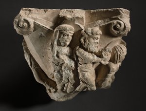 Fragment of a Capital with Scenes from Mary's Infancy, verksted for katedralen i Monopoli, tidlig på 1100-tallet av Italian School