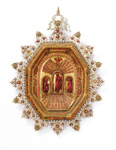 Ramme som viser Jomfru Maria, Trapani, tidlig på 1600-tallet (forgylt kobber, emalje og koraller) av Italian School