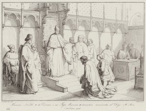 Francesco Novello II av Carrara og sønnen Francesco III ber om nåde fra dogen Michele Steno av Italian School