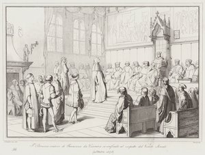 Francesco Petrarcas taler av Francesco da Carrara er forvirret i nærvær av Veneto-senatet av Italian School