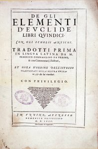 Frontispice av bind XV "Elementer" av den greske matematikeren Euclid (3. århundre f.Kr.) av Italian School