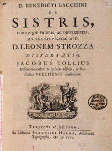 Frontispice fra "De sistri" av Benedictus Bacchinius av Italian School
