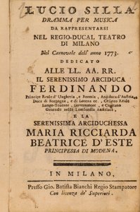Frontispice fra Mozarts Lucio Silla, fremført i Milano i 1773 av Italian School