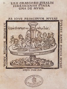 Frontispice av Liii Graegorii Ziraldi Ferrara Syntagma De Mvsis av Giglio Gregorio Giraldi av Italian School