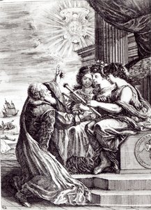 Frontispice til Opere di Galileo Galilei, utgitt i Bologna i 1656 av Italian School