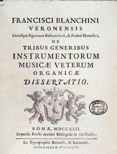 Frontispice av "" av Tribe Instrumentorum Musicae Veterum"" verk om gamle musikkinstrumenter av Francesco Brea av Italian School