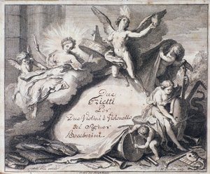 Frontispice av musikalsk partitur av To triets for to fioliner og cello av Luigi Boccherini av Italian School