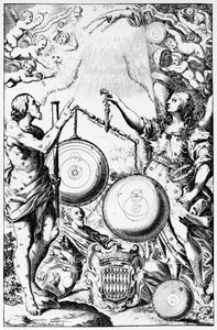 Frontispice til Almagestum Novum av Giovanni Battista Riccioli, utgitt i 1651 av Italian School