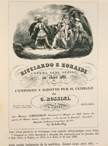 Frontispice til en cembaloreduksjon av 'Ricciardo and Zoraide' av Gioachino Rossini (litho) av Italian School