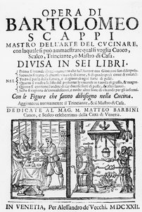 Frontispice til kokeboken til Bartolomeo Scappi, 1622 av Italian School