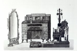 Møbler i gresk stil fra arkitektoniske dekorasjoner av Gaetano Landi, gravert av G. DArgenzio, 1810 av Italian School