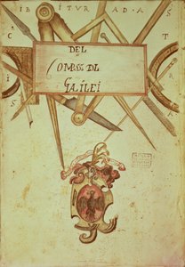 Gal.37 f.3r Frontispice til et kopimanuskript av The Operation of Geometric and Military Compasses skrevet av Galileo Galilei (1564-1642) av Italian School