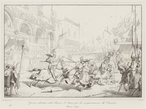 Joust feiret på Piazza S Marco for gjenopprettingen av Candia av Italian School