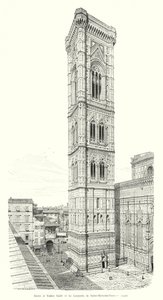 Giotto og Taddeo Gaddi, Campanile of Sainte-Marie-des-Fleurs (gravering) av Italian School